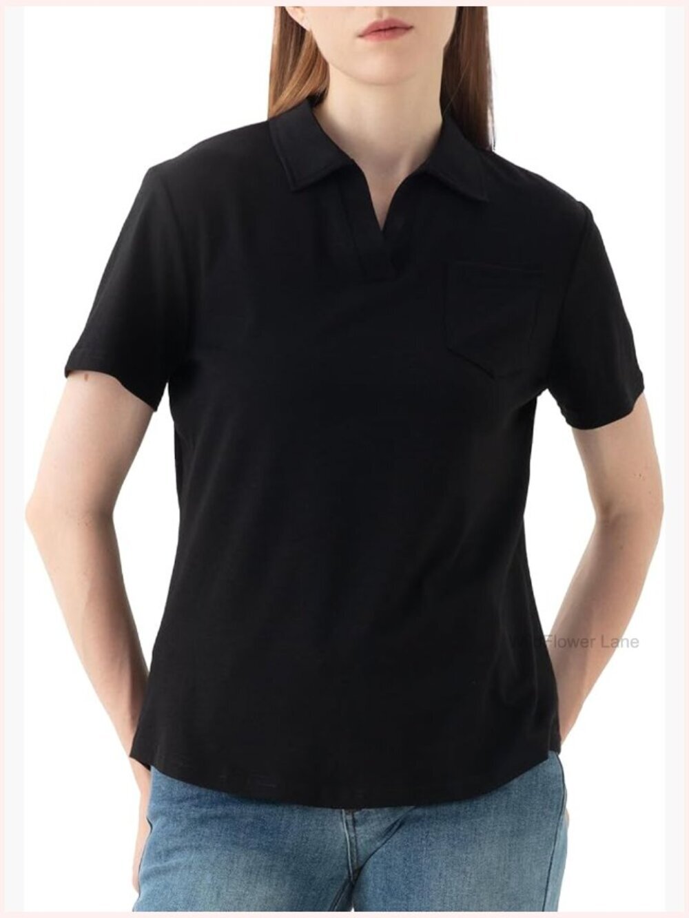 Womens V-Neck Ruffle Polo Tunic Short Sleeve Collared